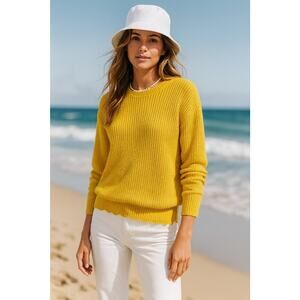 Lauren Ralph Lauren Yellow Coastal Waffle Sweater 100% Cotton Preppy Jumper M